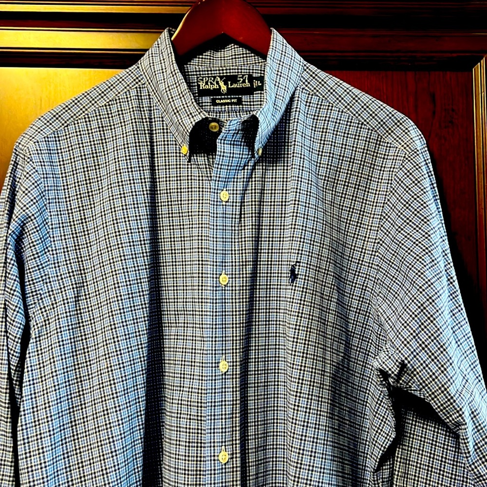 Ralph Lauren Classic Fit Multicolored Blue Plaid button-down Casual Dress wear!